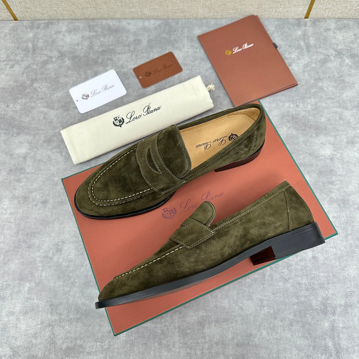 Olive Suede Plain Loafer - Men's