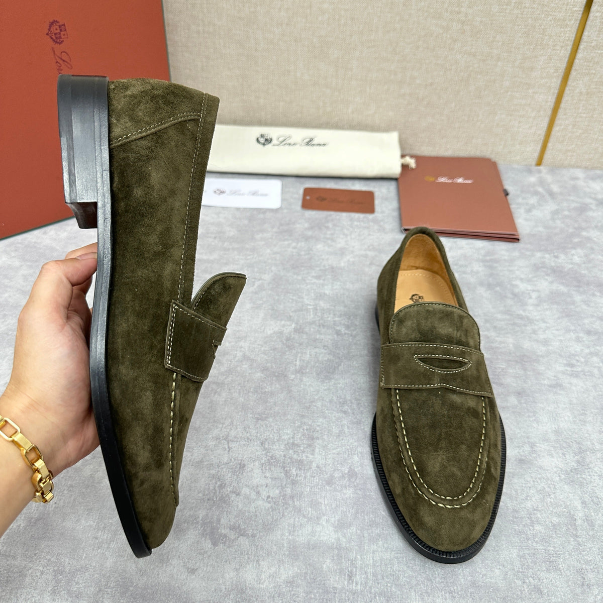 Olive Suede Plain Loafer - Men's
