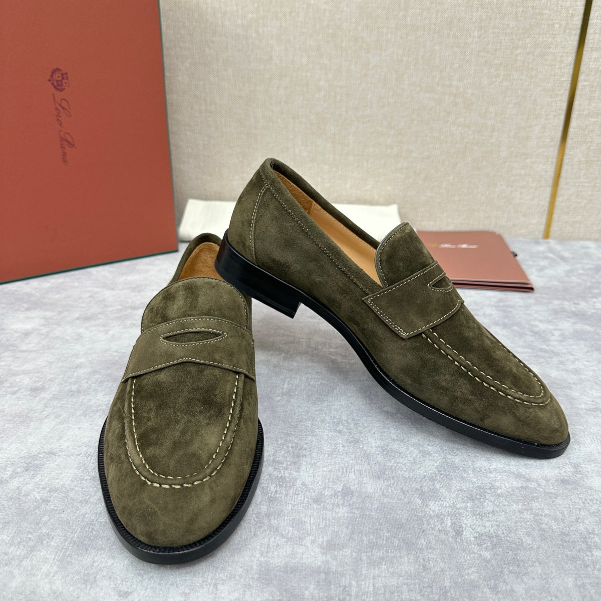 Olive Suede Plain Loafer - Men's