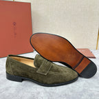 Olive Suede Plain Loafer - Men's