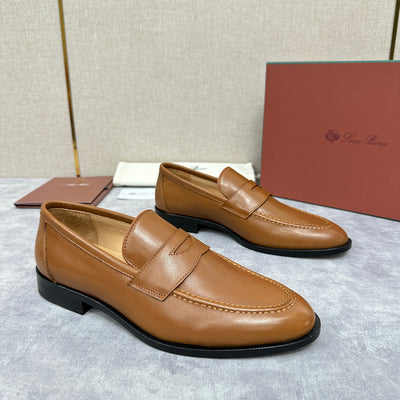 Brown Leather Plain Penny Loafer - Men's