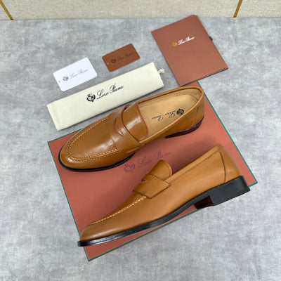 Brown Leather Plain Penny Loafer - Men's