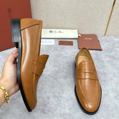 Brown Leather Plain Penny Loafer - Men's