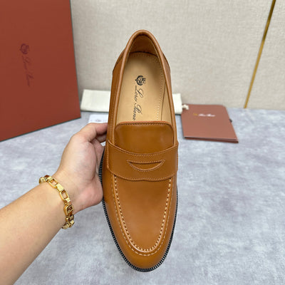 Brown Leather Plain Penny Loafer - Men's