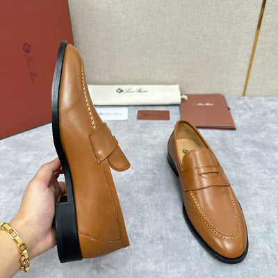Brown Leather Plain Penny Loafer - Men's