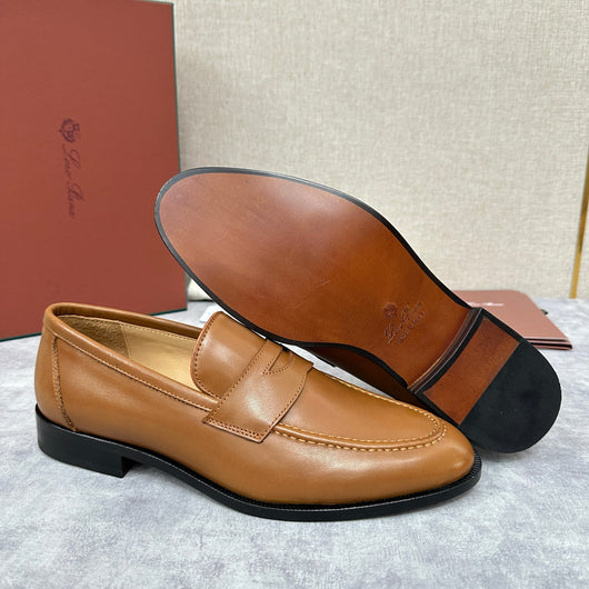 Brown Leather Plain Penny Loafer - Men's