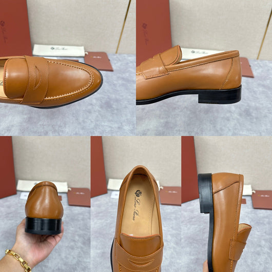 Brown Leather Plain Penny Loafer - Men's