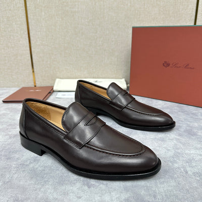 Brown Leather Plain Penny Loafer - Men's
