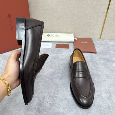 Brown Leather Plain Penny Loafer - Men's