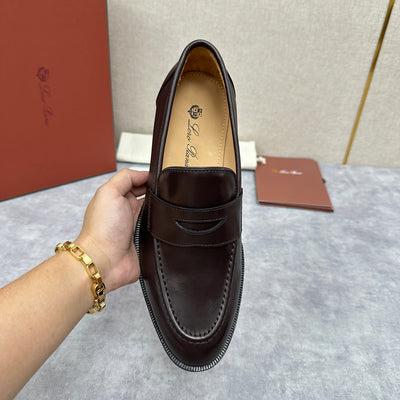 Brown Leather Plain Penny Loafer - Men's