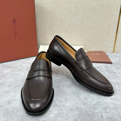 Brown Leather Plain Penny Loafer - Men's