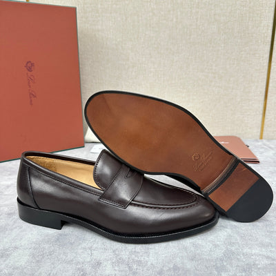 Brown Leather Plain Penny Loafer - Men's