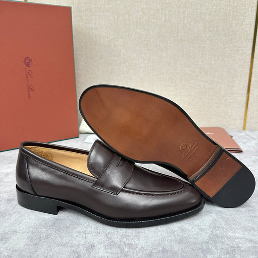 Brown Leather Plain Penny Loafer - Men's