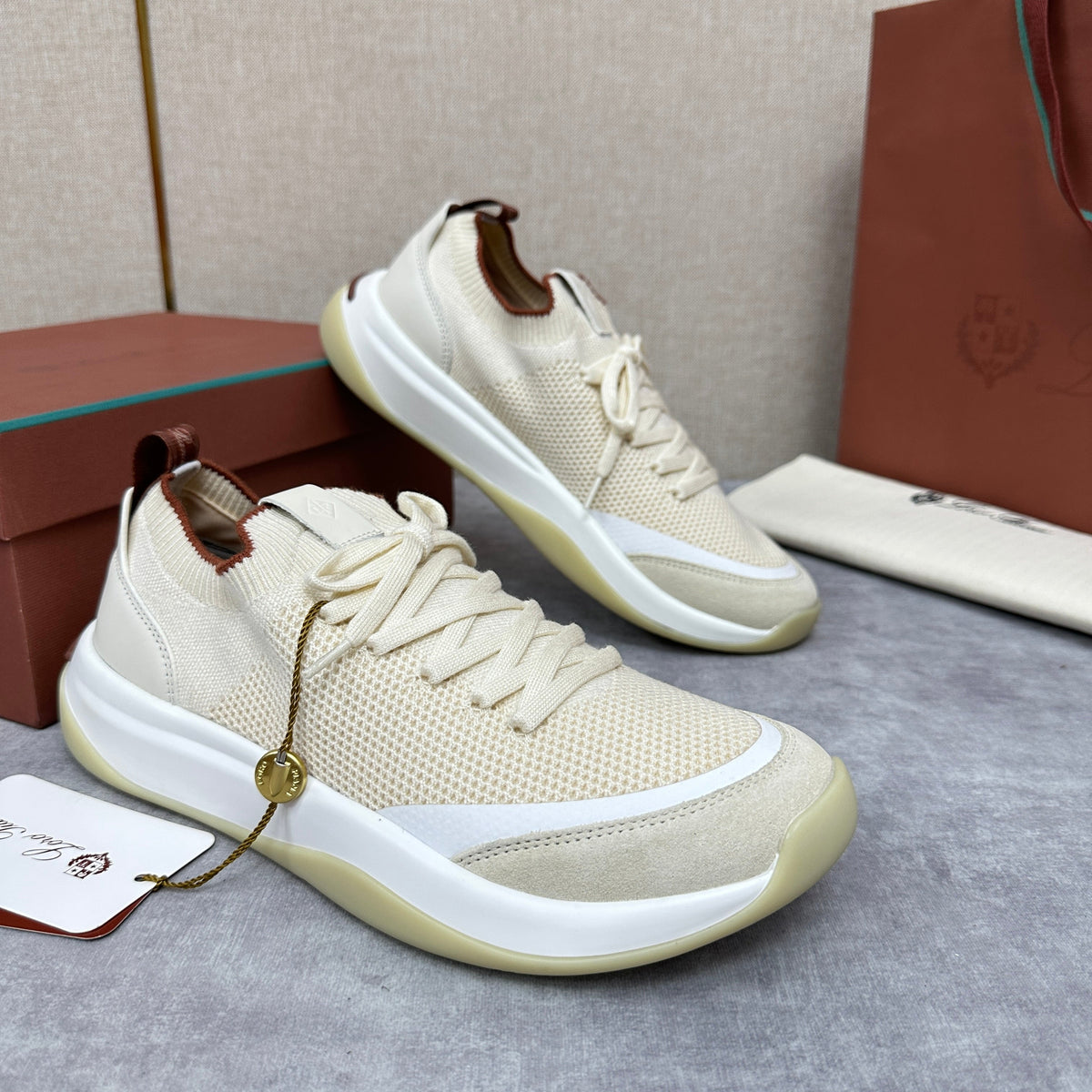 Cream Knit Chunky Sole Runner - Men's