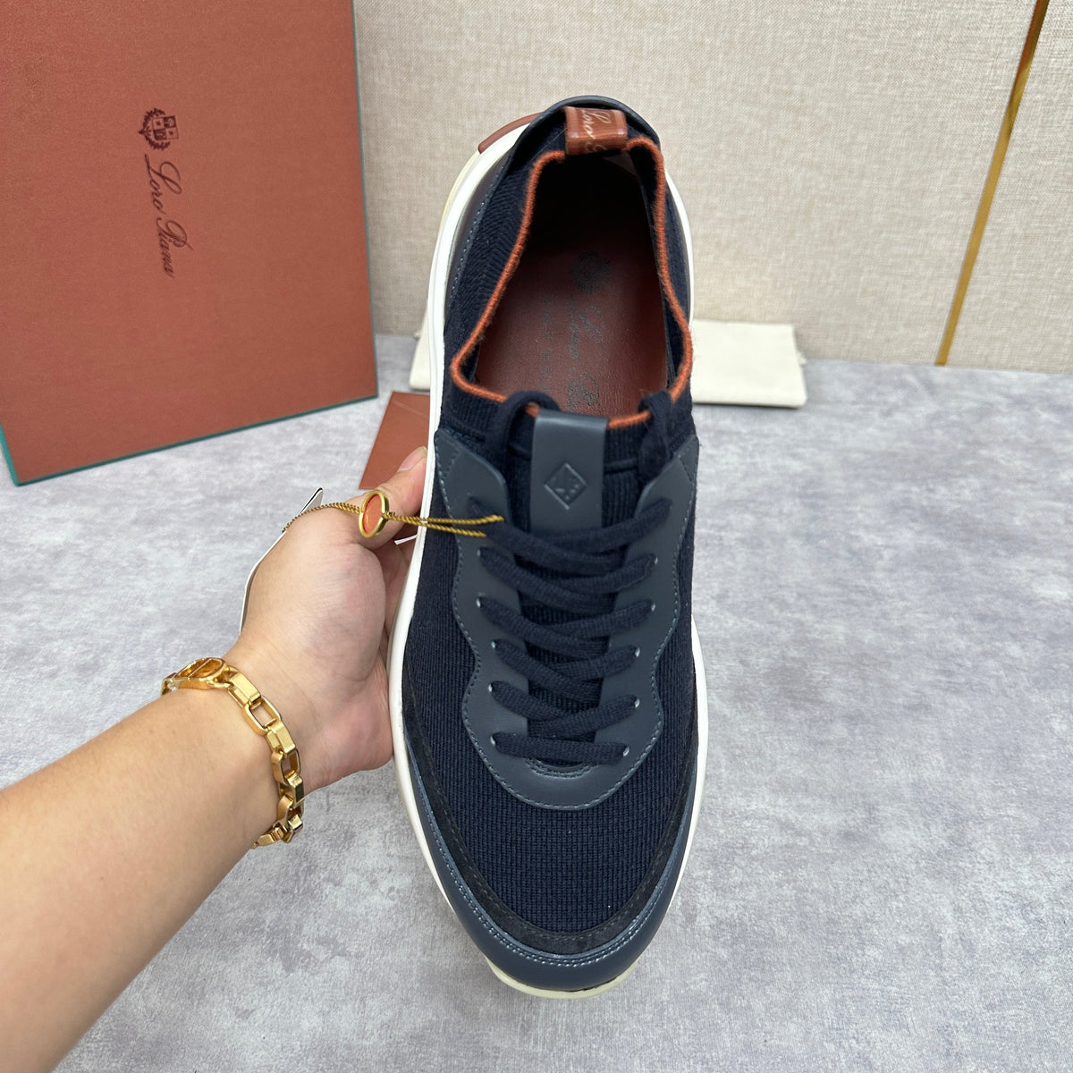 Navy Mesh Contrast Sole Runner - Men's