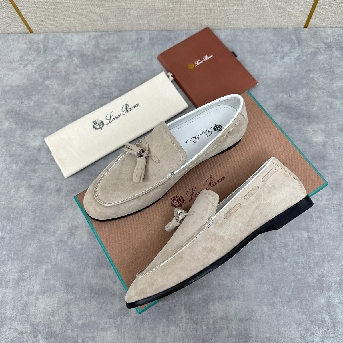 Cream Suede Contrast Sole Loafer - Men's