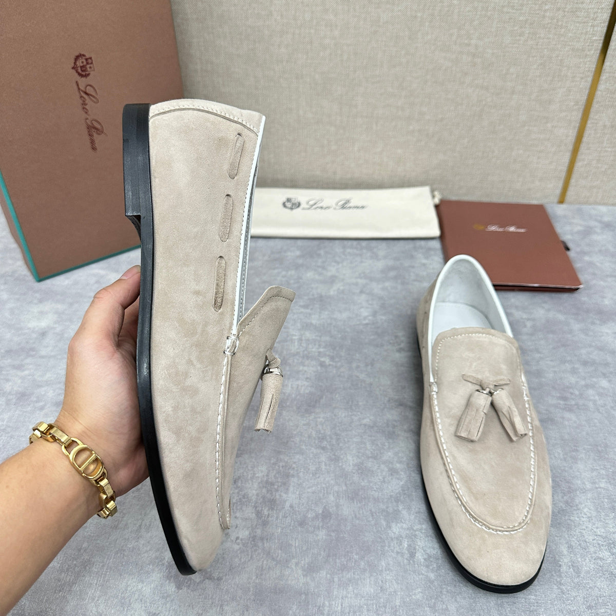 Cream Suede Contrast Sole Loafer - Men's