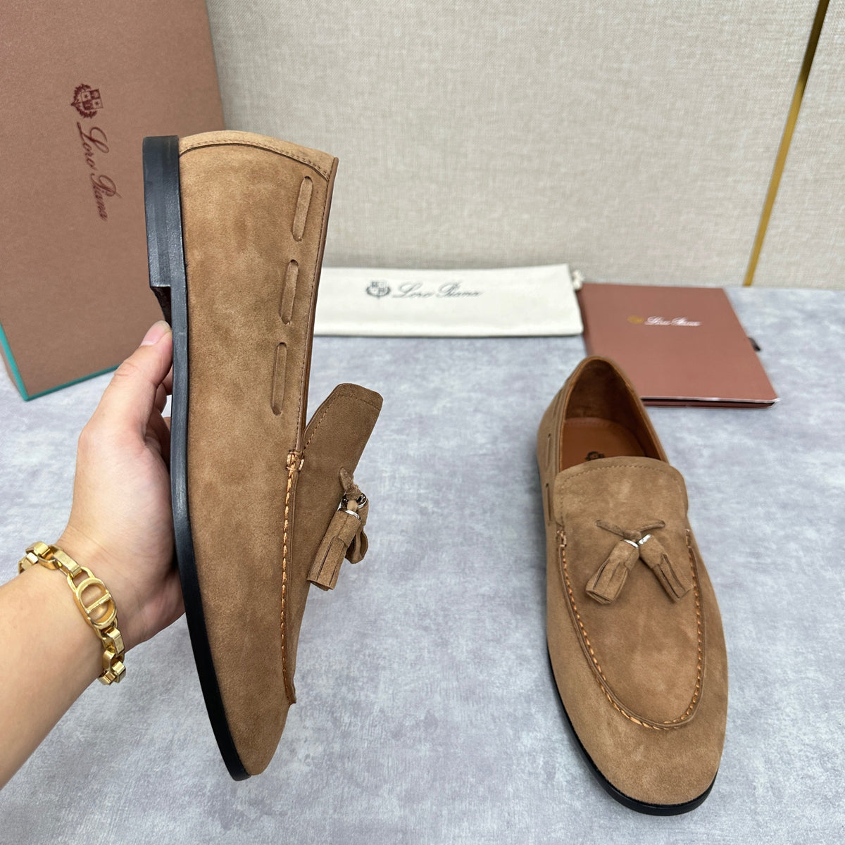 Cream Suede Contrast Sole Loafer - Men's