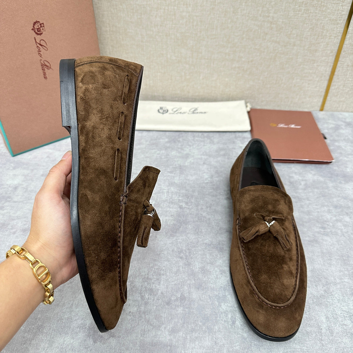 Cream Suede Contrast Sole Loafer - Men's