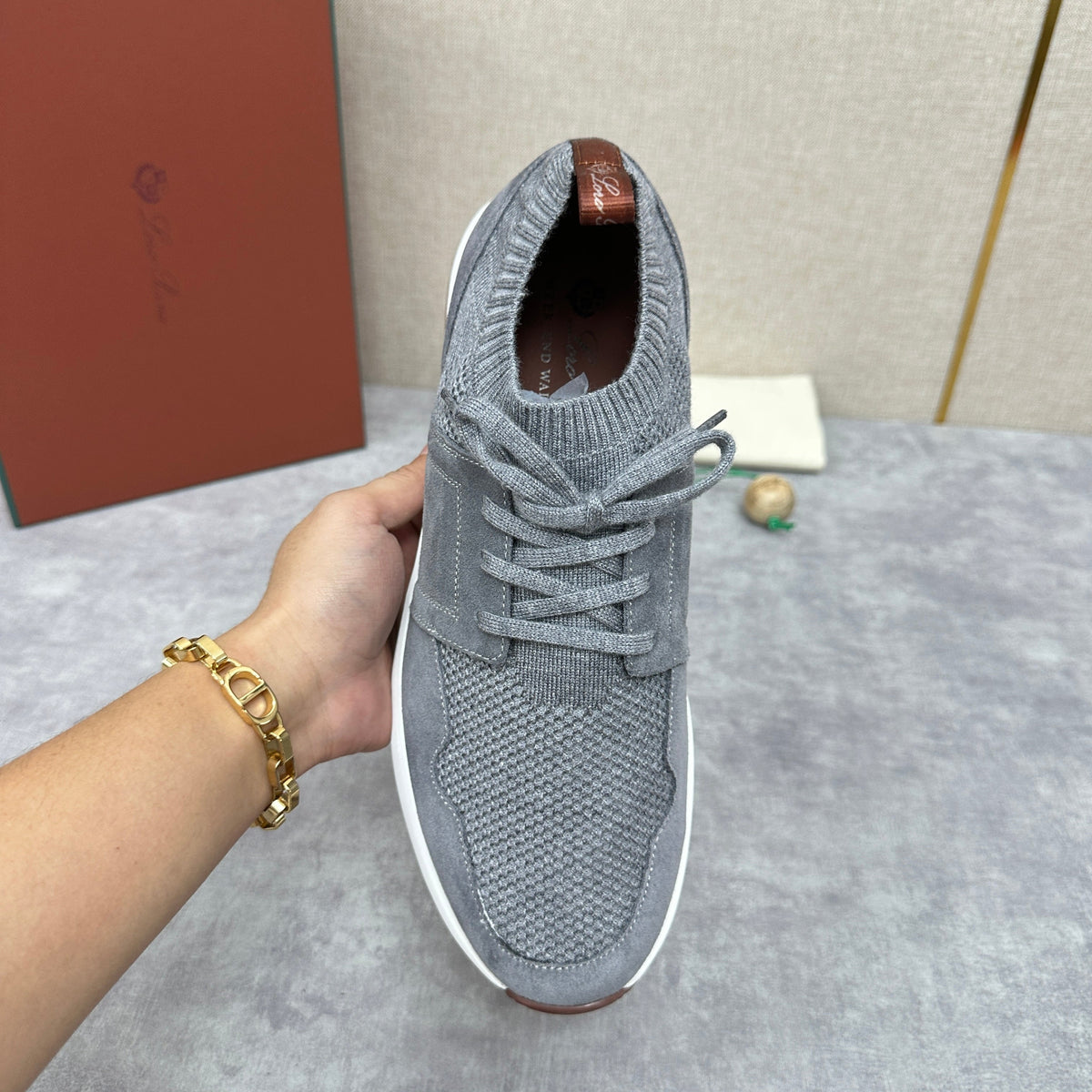 Grey Knit Contrast Sole Runner - Men's