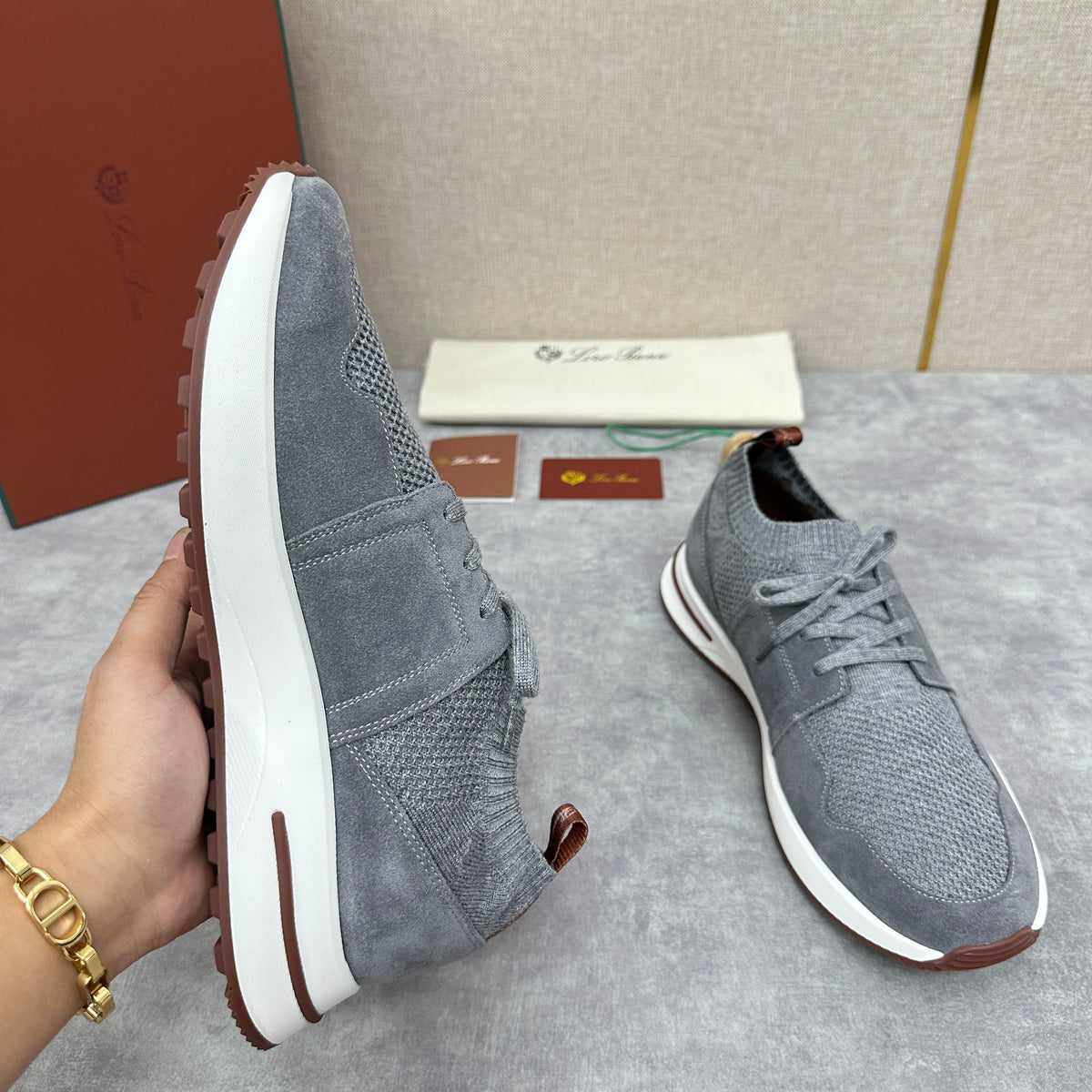 Grey Knit Contrast Sole Runner - Men's