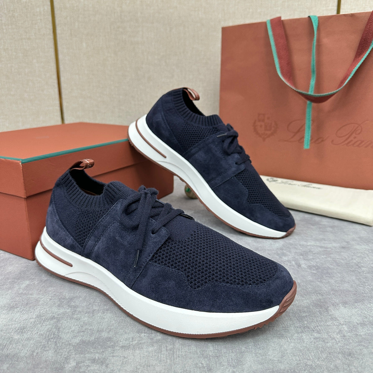 Grey Knit Contrast Sole Runner - Men's