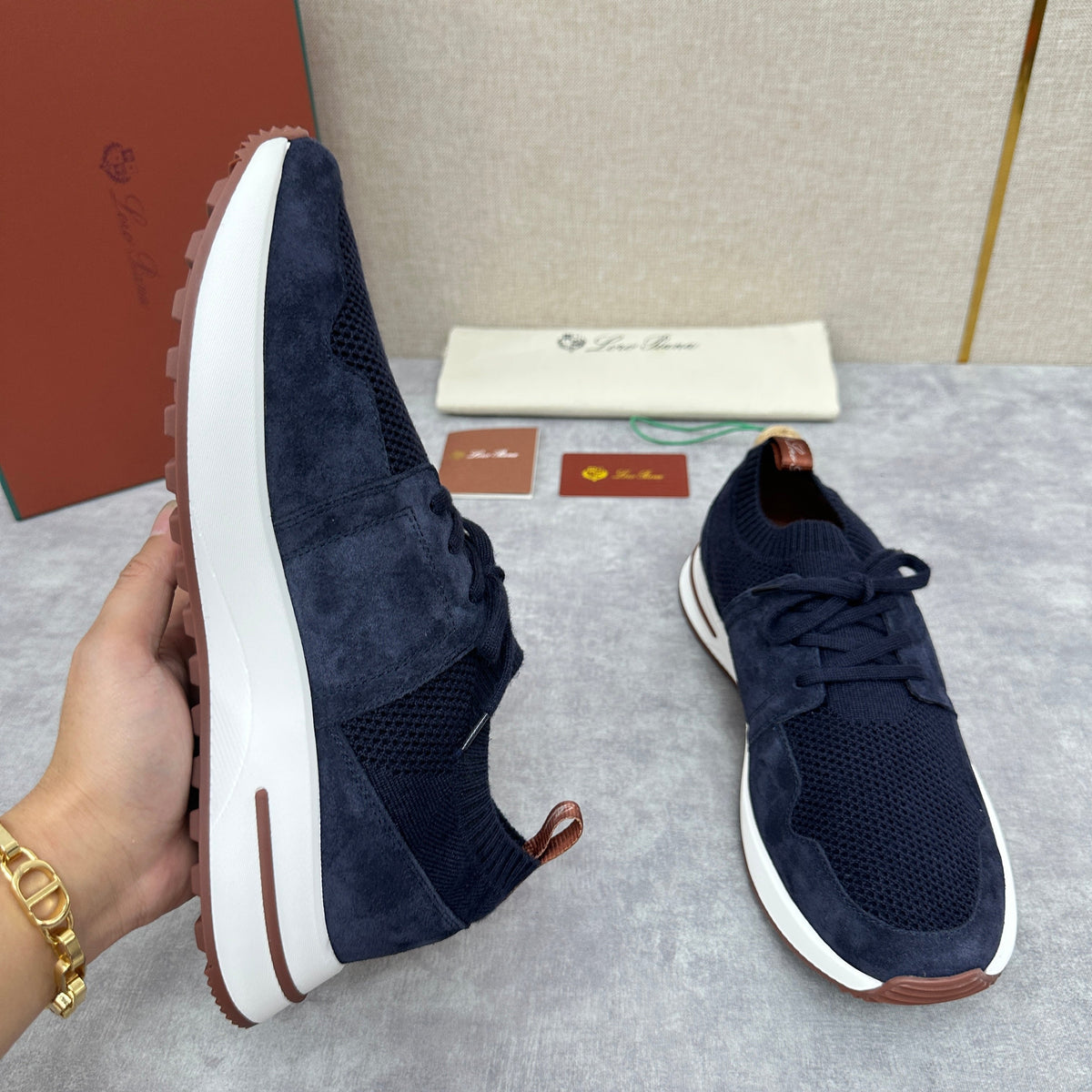 Grey Knit Contrast Sole Runner - Men's