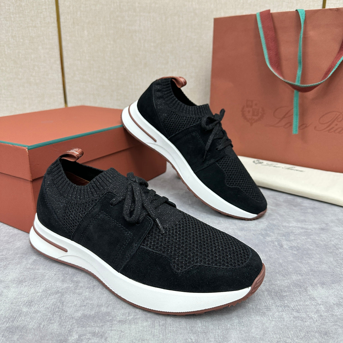 Grey Knit Contrast Sole Runner - Men's