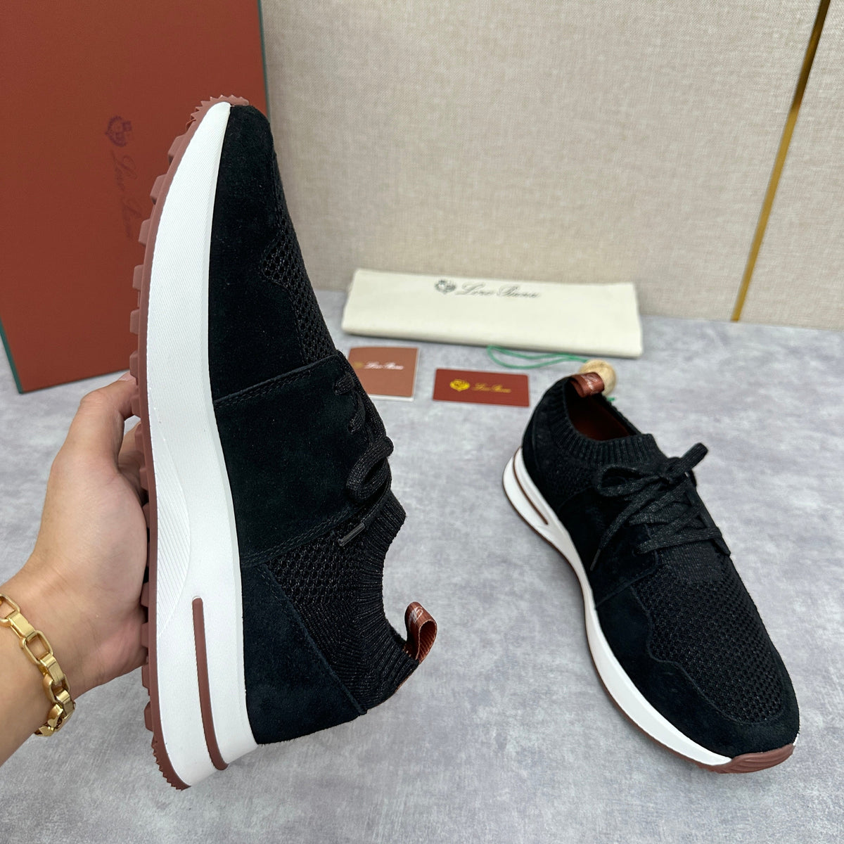 Grey Knit Contrast Sole Runner - Men's