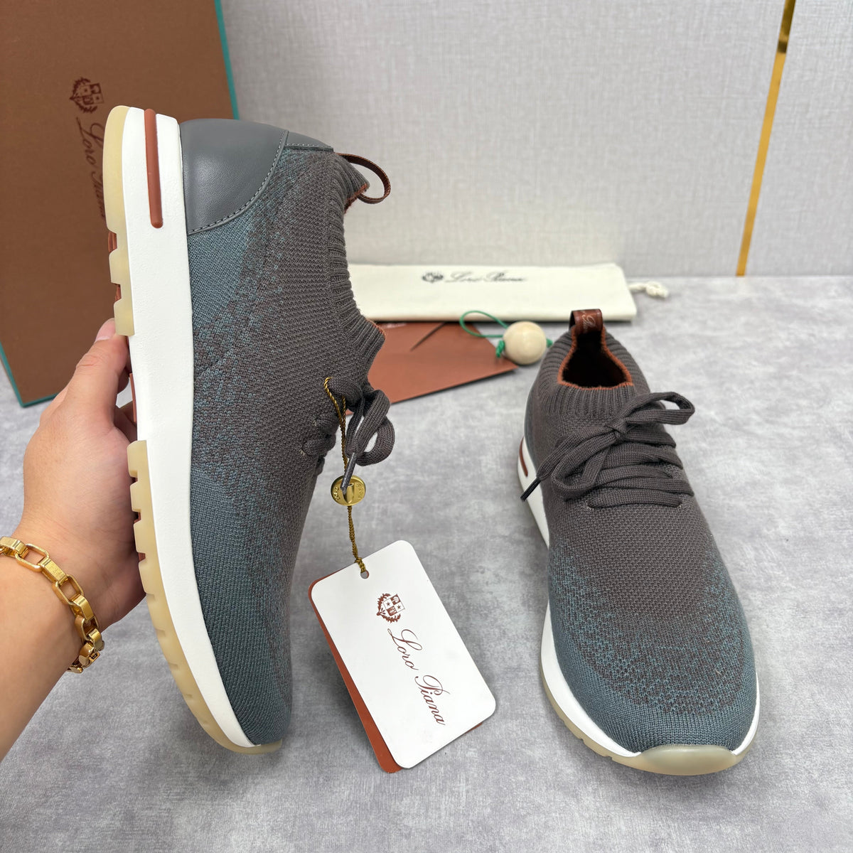 Grey Knit Tonal Sock Runner - Men's