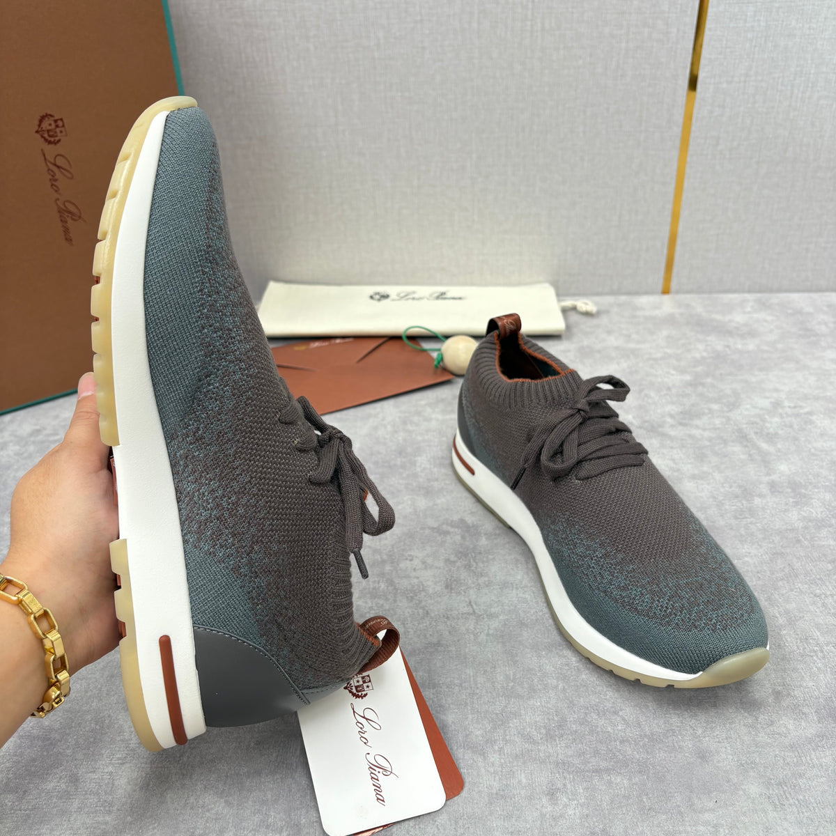 Grey Knit Tonal Sock Runner - Men's