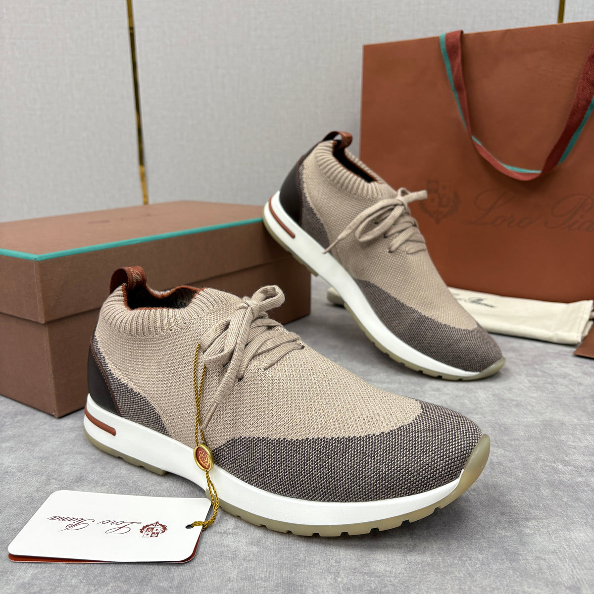 Cream Knit Panelled Runner - Men's