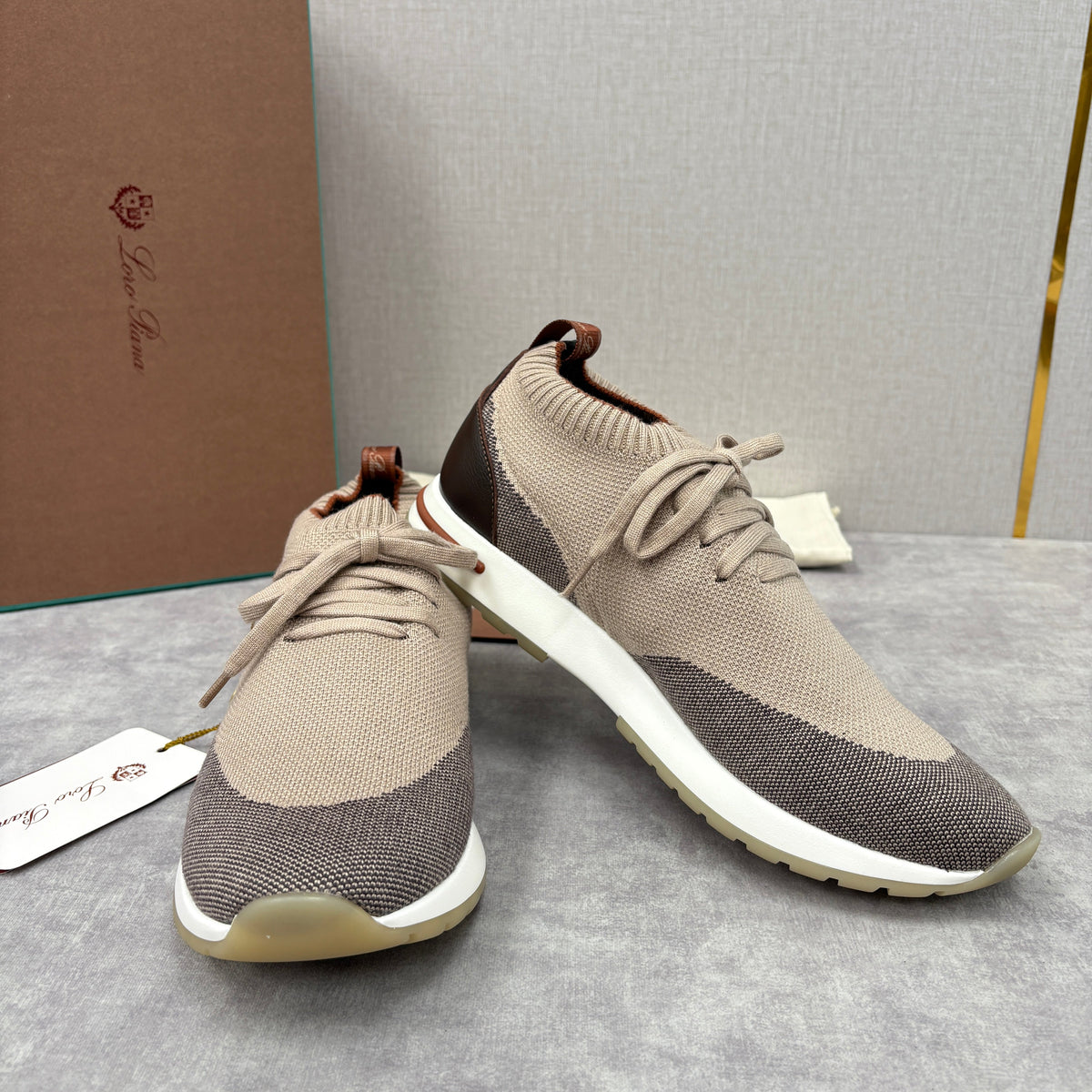 Cream Knit Panelled Runner - Men's