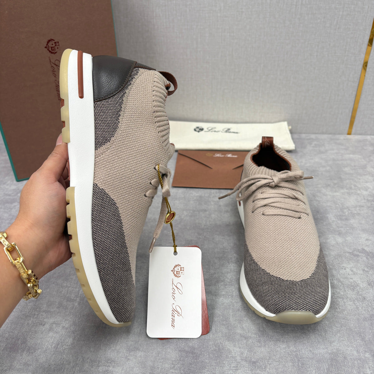 Cream Knit Panelled Runner - Men's