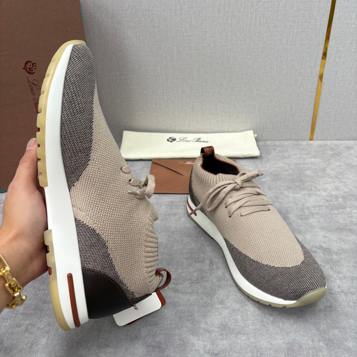 Cream Knit Panelled Runner - Men's