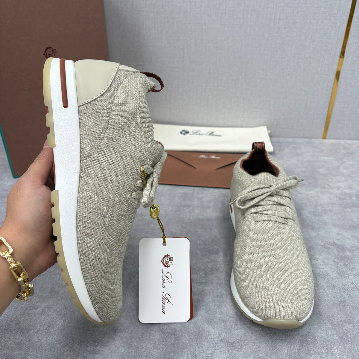 Cream Knit Panelled Runner - Men's