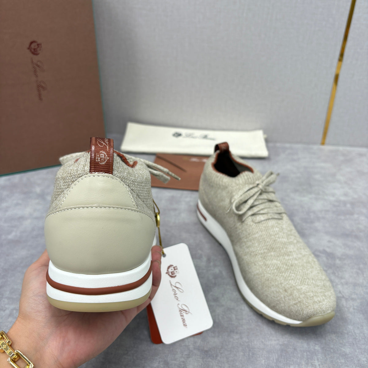 Cream Knit Panelled Runner - Men's