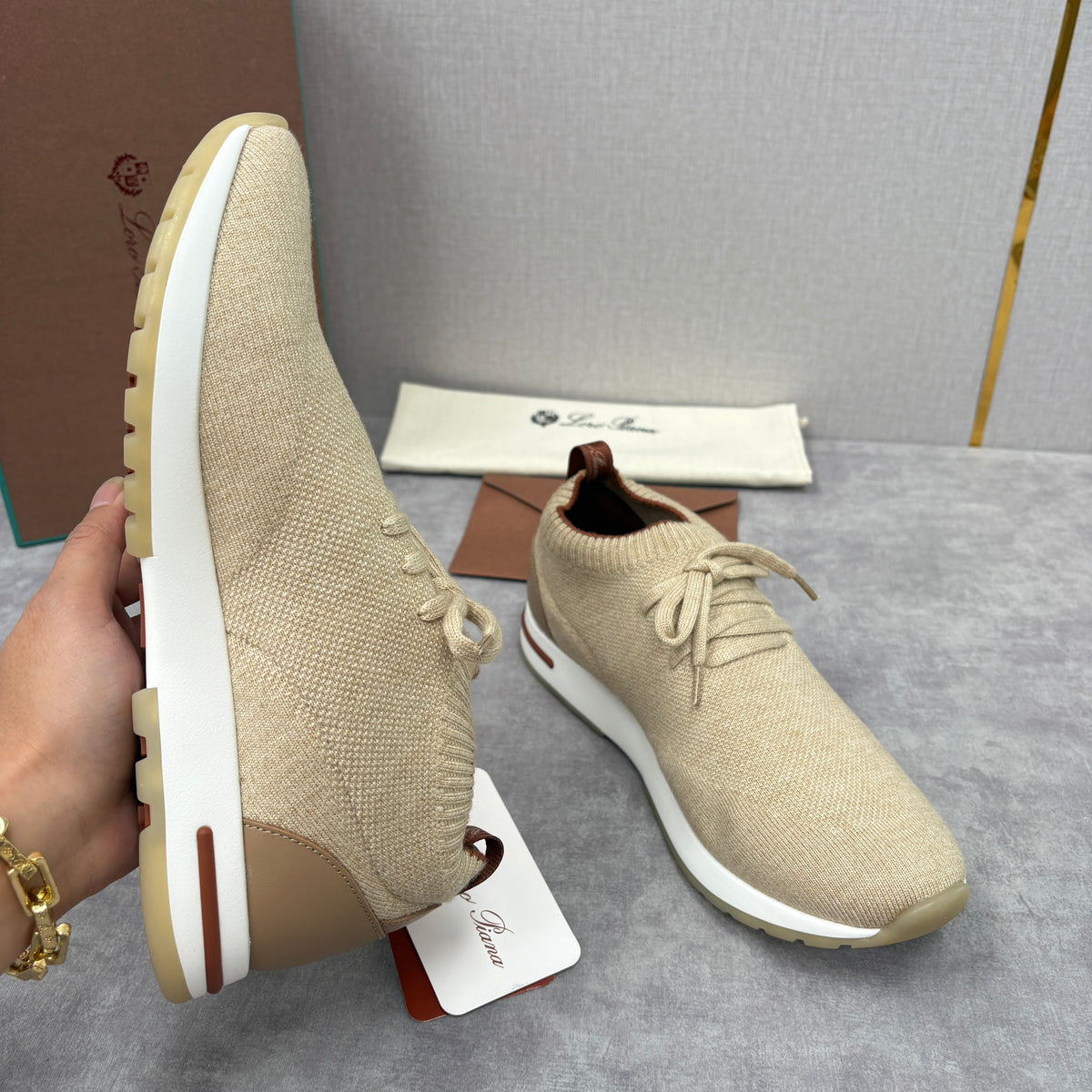 Cream Knit Panelled Runner - Men's