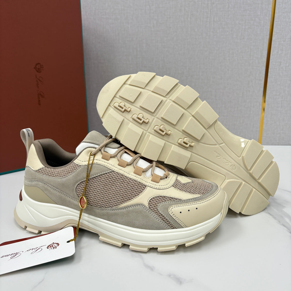 Cream Mesh Panelled Chunky - Men's