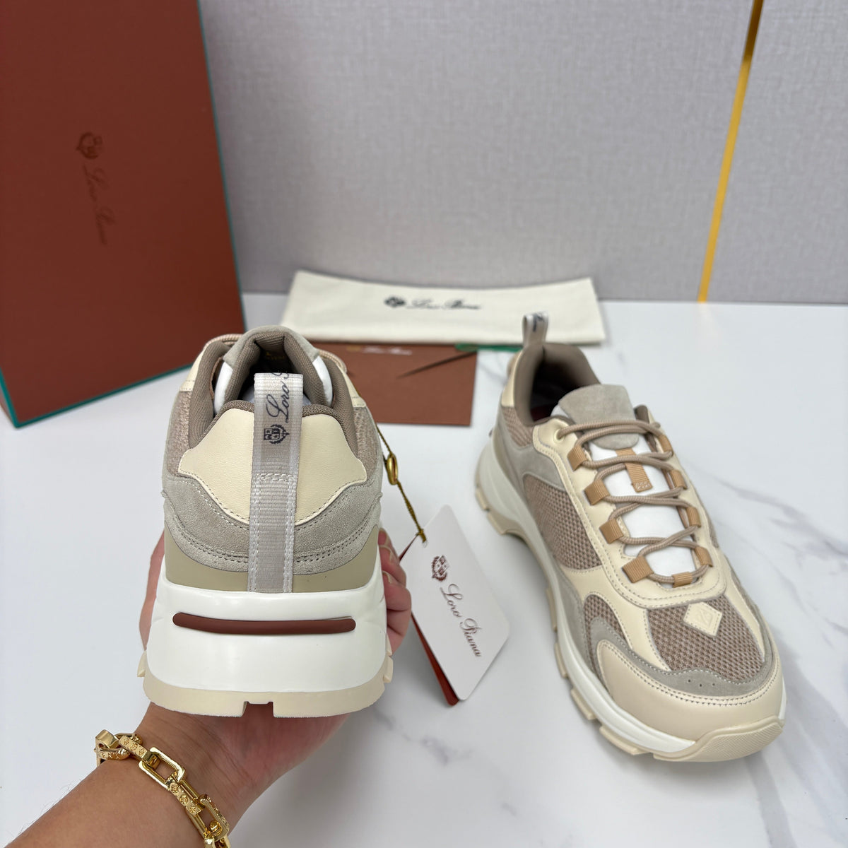 Cream Mesh Panelled Chunky - Men's