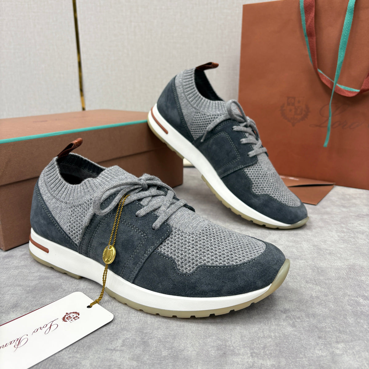 Grey Knit Panelled Runner - Men's