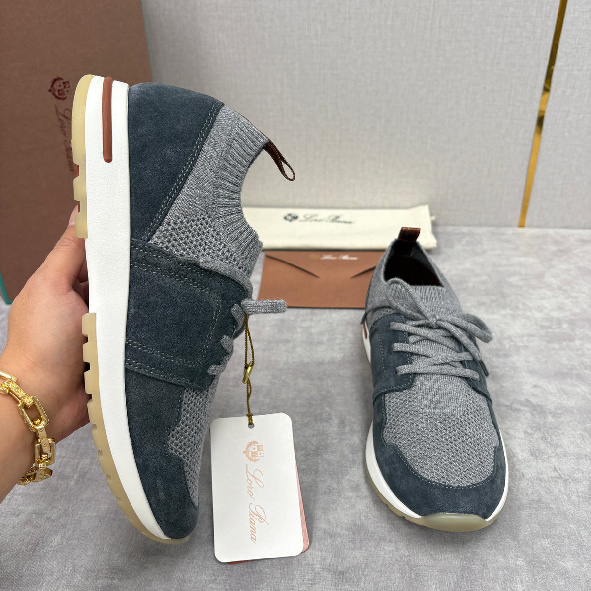 Grey Knit Panelled Runner - Men's
