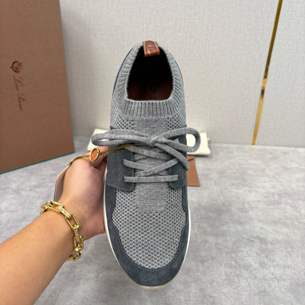 Grey Knit Panelled Runner - Men's