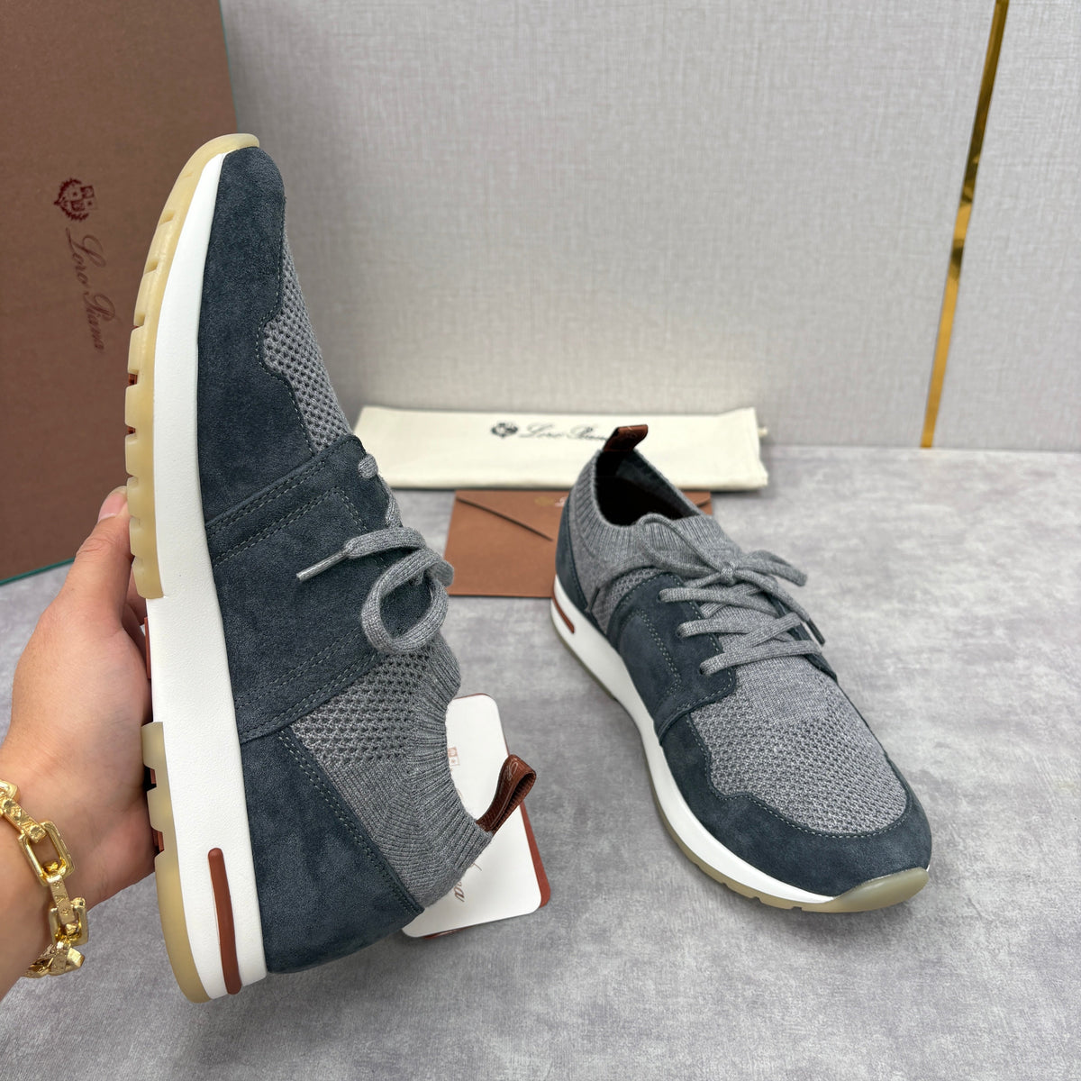 Grey Knit Panelled Runner - Men's