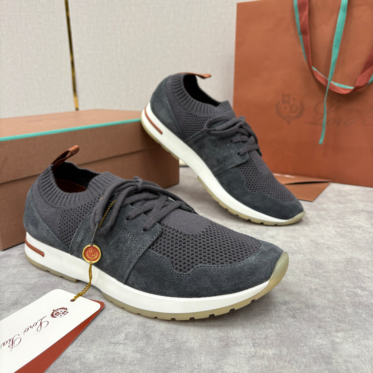Grey Knit Panelled Runner - Men's