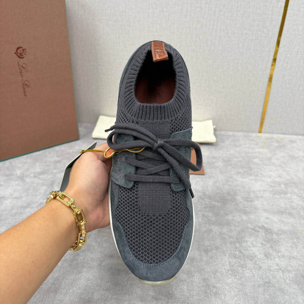 Grey Knit Panelled Runner - Men's