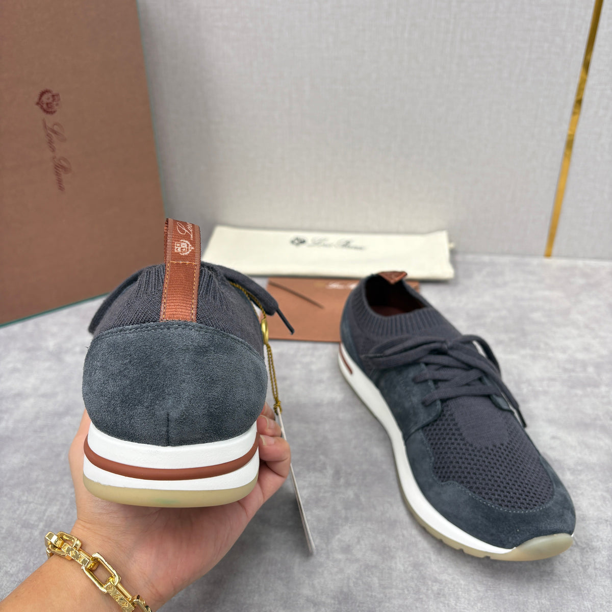 Grey Knit Panelled Runner - Men's