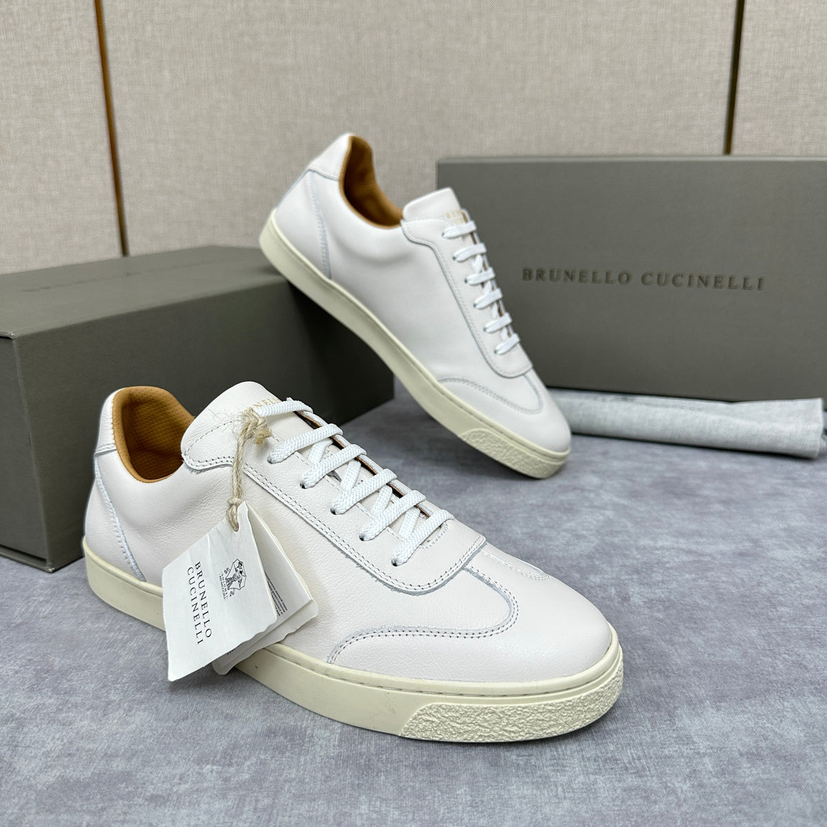 White Leather Cupsole Low-Top - Men's