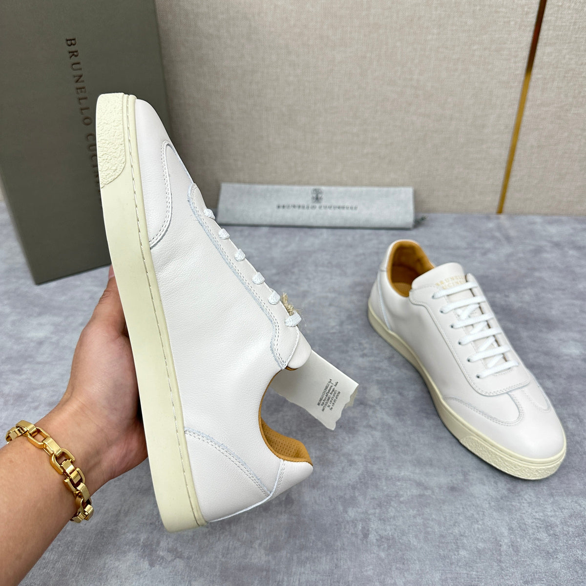 White Leather Cupsole Low-Top - Men's