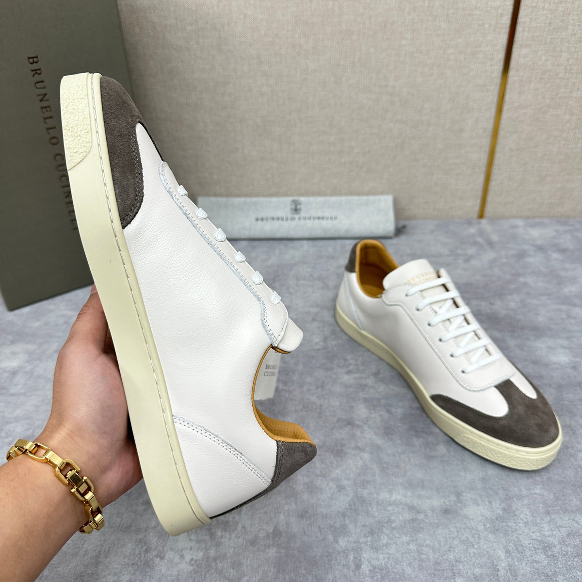 White Leather Cupsole Low-Top - Men's